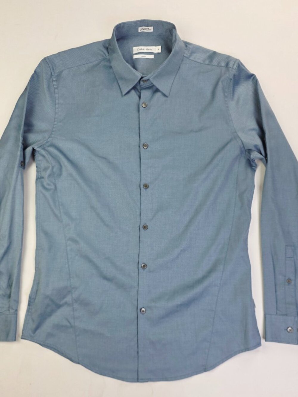 Calvin Klein Blueish Gray Slim Fit Men Size Medium Long Sleeve Logo Cotton Shirt